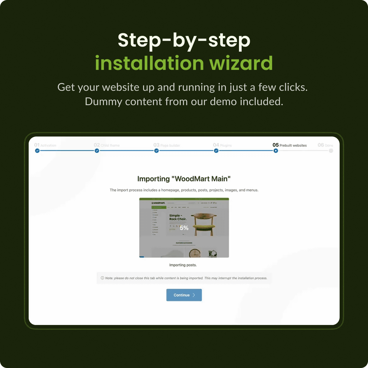 Theme setup wizard importing demos and plugins